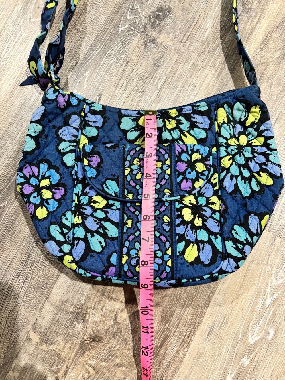 FINAL Vera Bradley Navy Quilted Crossbody with Teal, Lime & Purple Floral Print - Picture 12 of 13